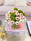 Large Elegant Finest Artificial Ranunculous Arrangement  In Glass Vase - Flovery