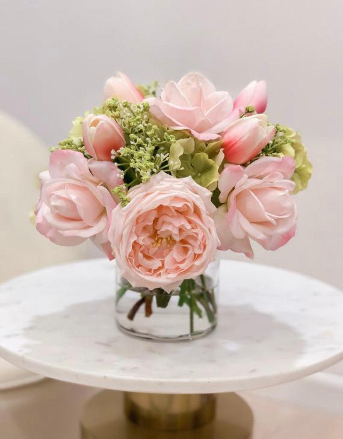 Pink Rose Peonies Real Touch Flower Centerpiece Arrangement Secondary image