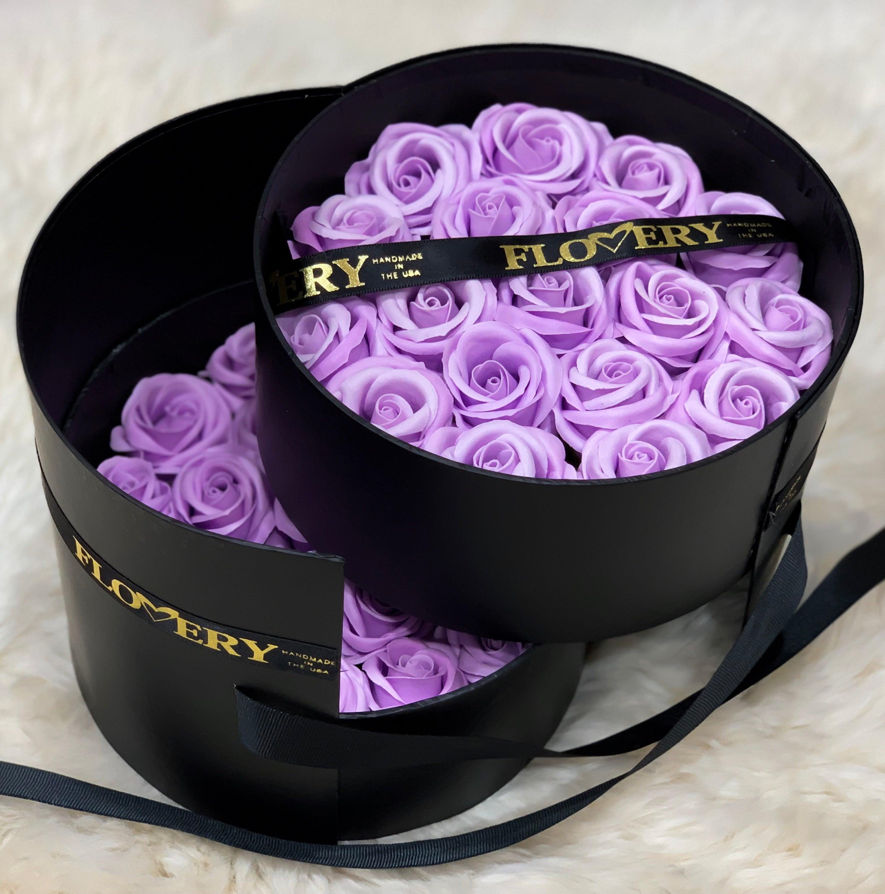 Premium Scented Soap Purple Roses In Elegant Double Box - Flovery