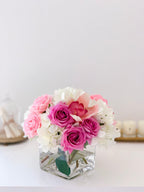 Real Touch Rose Centerpiece-Purple Roses-Pink Roses-Real Touch Hydrangea-Pink Orchid- Purple/Pink Arrangement - Flovery