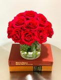 Real Touch Red Rose Arrangement Cylinder Glass - Flovery