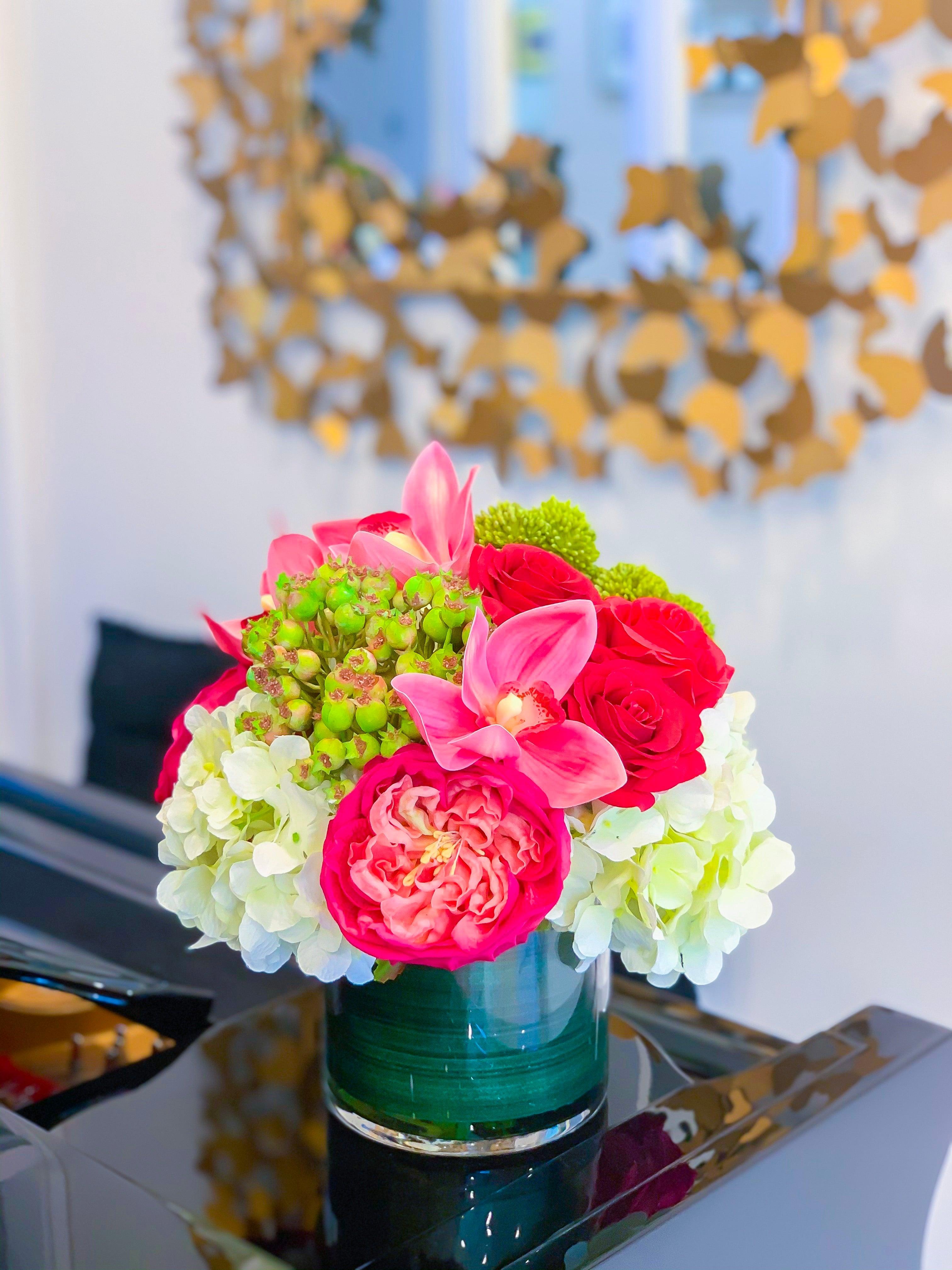Real Touch Flowers Arrangement - Pink Flowers Centerpiece - Silk Flower Centerpiece In Real Touch Category- Spring Flowers - Flovery