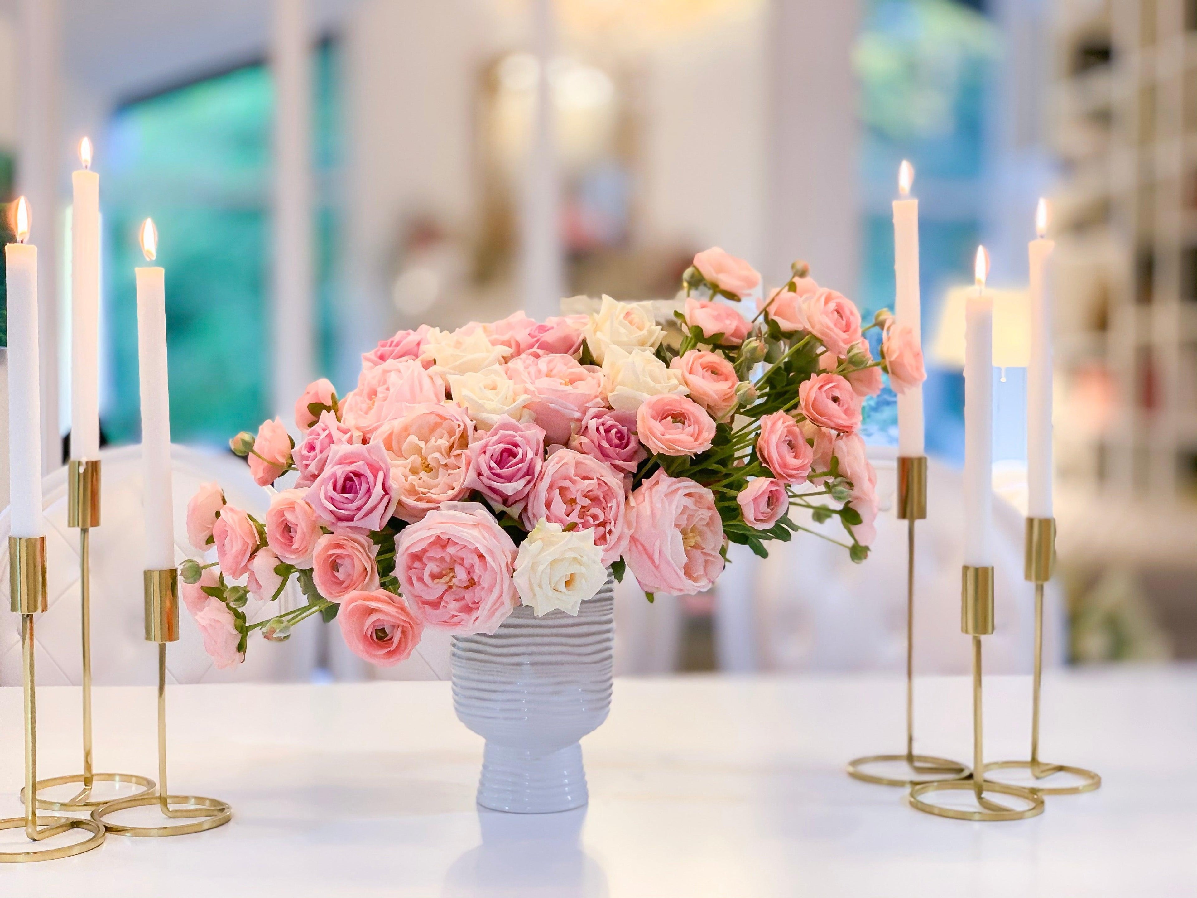 23" Large Real Touch Centerpiece-Large Pink Real Touch Flower Arrangement-Pink Rose Centerpiece-Large Faux Arrangement-Large Real Touch Rose - Flovery