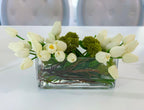 Real Touch White Tulips Wide Square Arrangement - Flovery