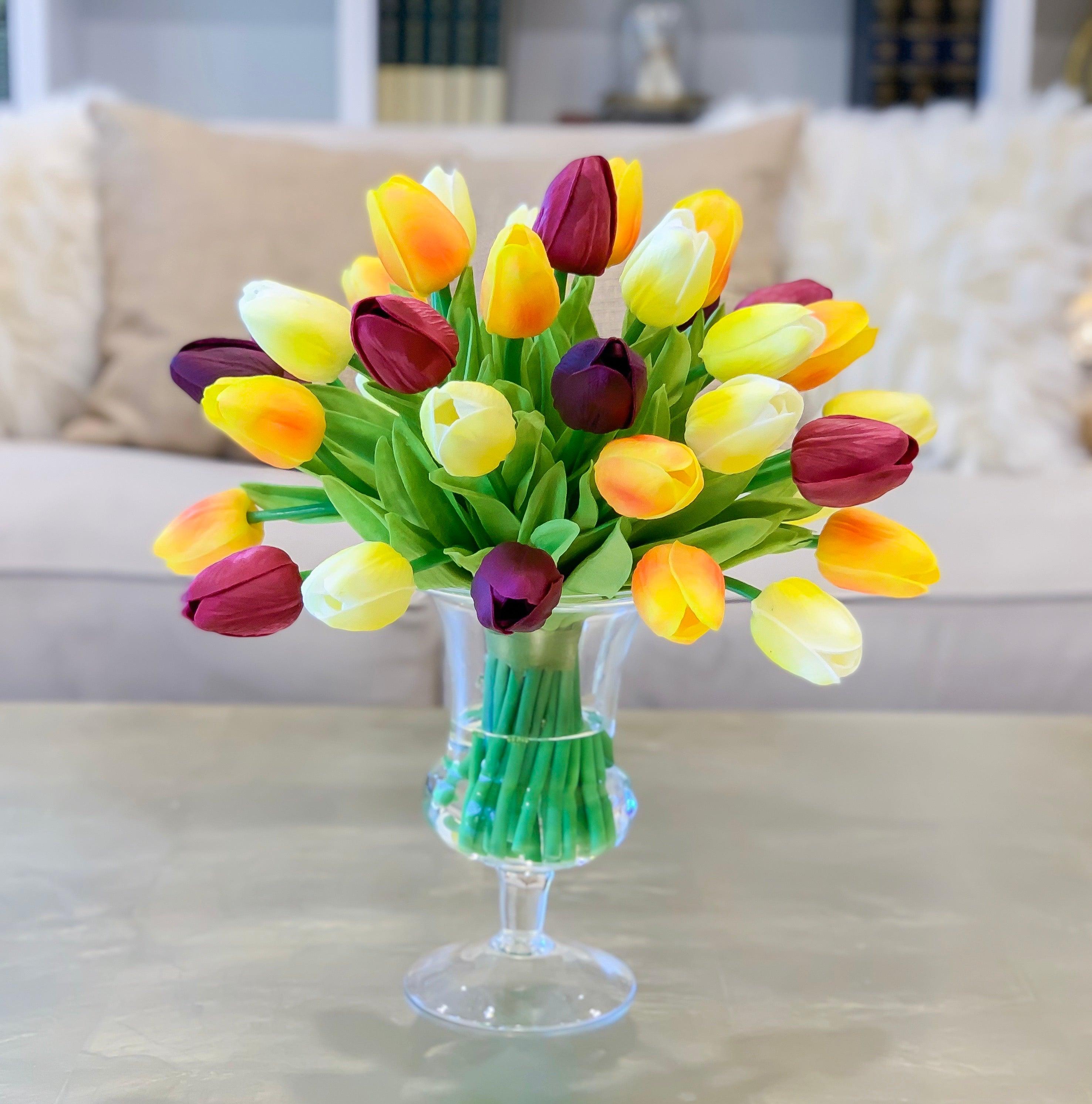 Tulips Real Touch Centerpiece for Dining Table-Tulip Arrangement- Faux Arrangement-Tulip Real Touch Arrangement - Flovery Main image