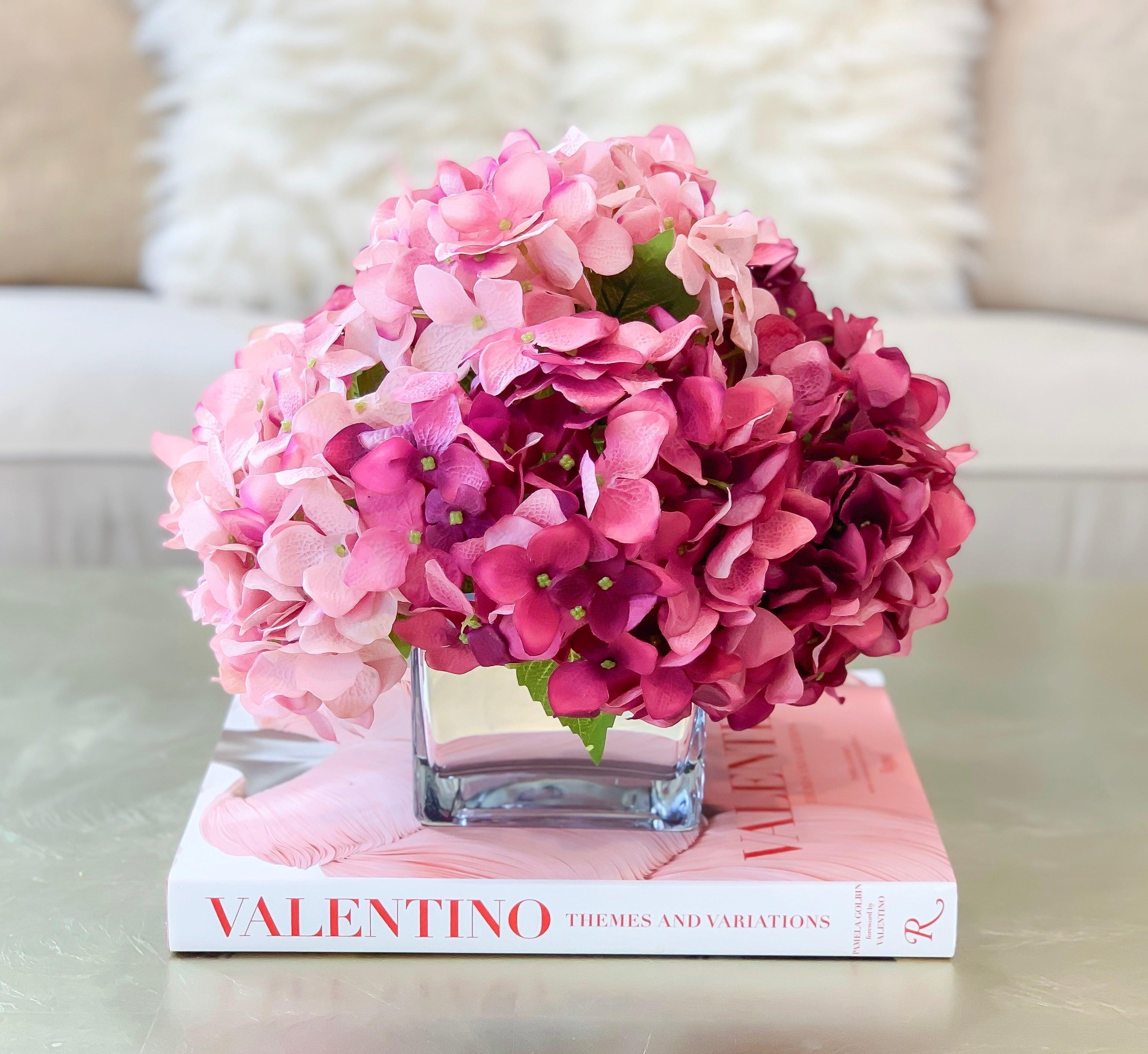 REAL TOUCH Hydrangea-Real Touch Pink Hydrangeas Arrangement-Dark Pink Hydrangea Arrangement-Faux Hydrangea Centerpiece- Flower Arrangement - Flovery