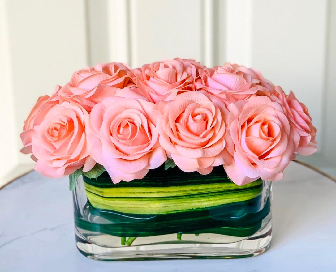 Real Touch Peach Roses Arrangement - Flovery