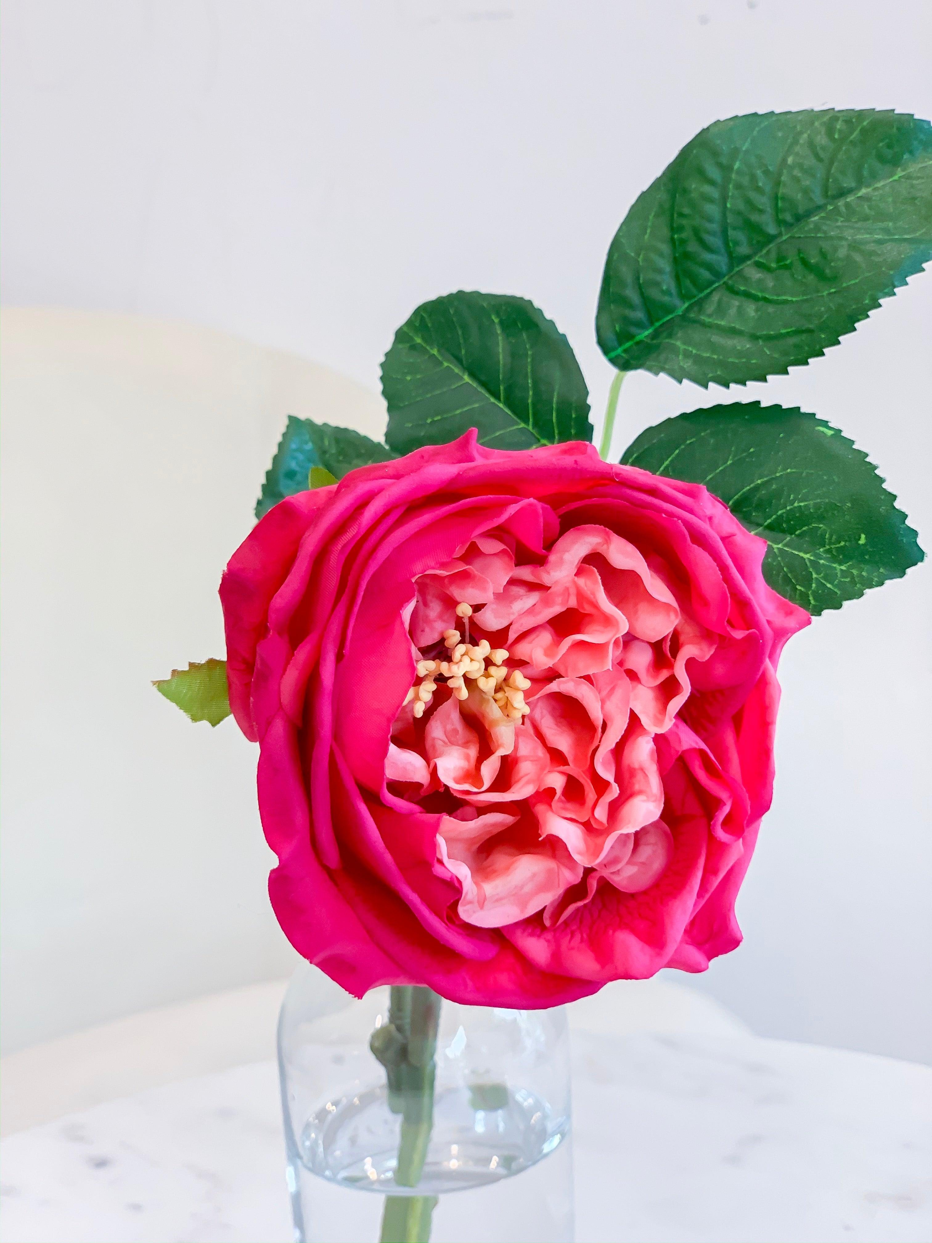 Large Real Touch English Rose Arrangement-Artificial Flower Arrangement-Faux Flower-Silk Flower-Coffee Table Arrangement-Magenta Roses - Flovery