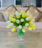 Real Touch Flowers Centerpiece-Real Touch Flower Arrangement-Yellow Real Touch Tulip Arrangement-Faux Tulip Arrangement-Silk Tulip - Flovery