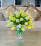 Real Touch Flowers Centerpiece-Real Touch Flower Arrangement-Yellow Real Touch Tulip Arrangement-Faux Tulip Arrangement-Silk Tulip - Flovery