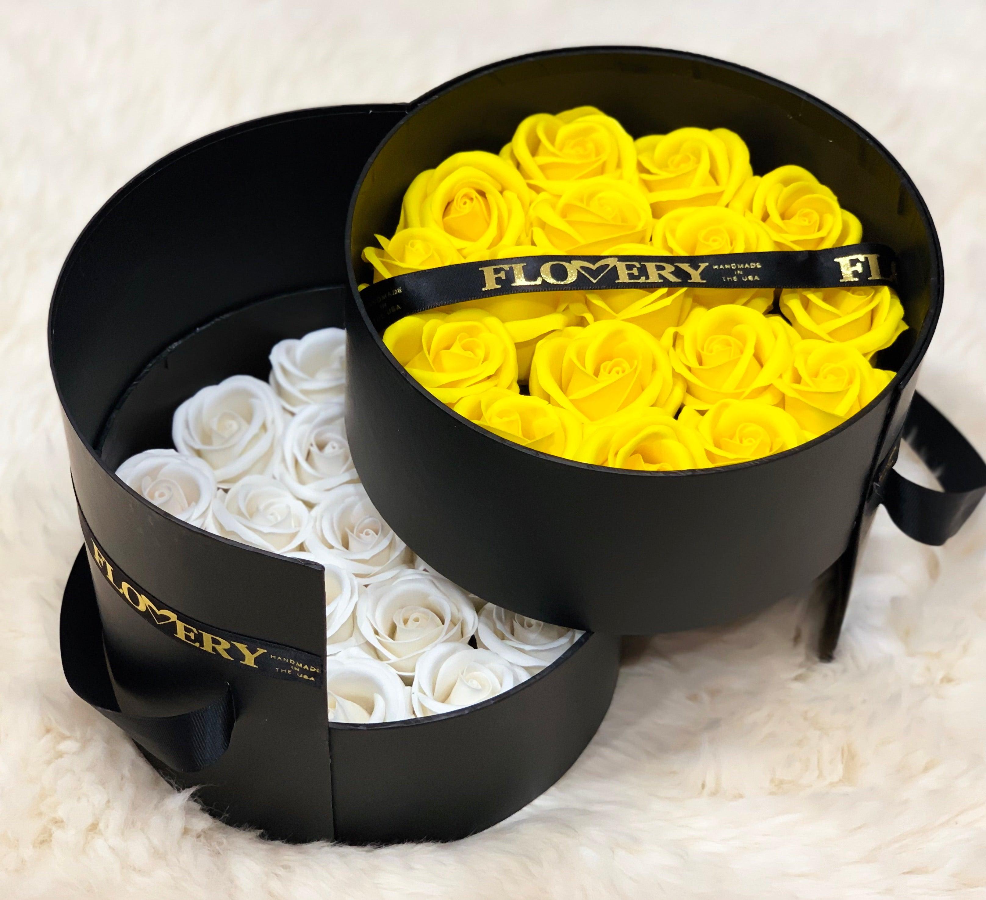 Premium Scented Soap Mixes Yellow and White Roses In Elegant Double Box - Flovery Main image