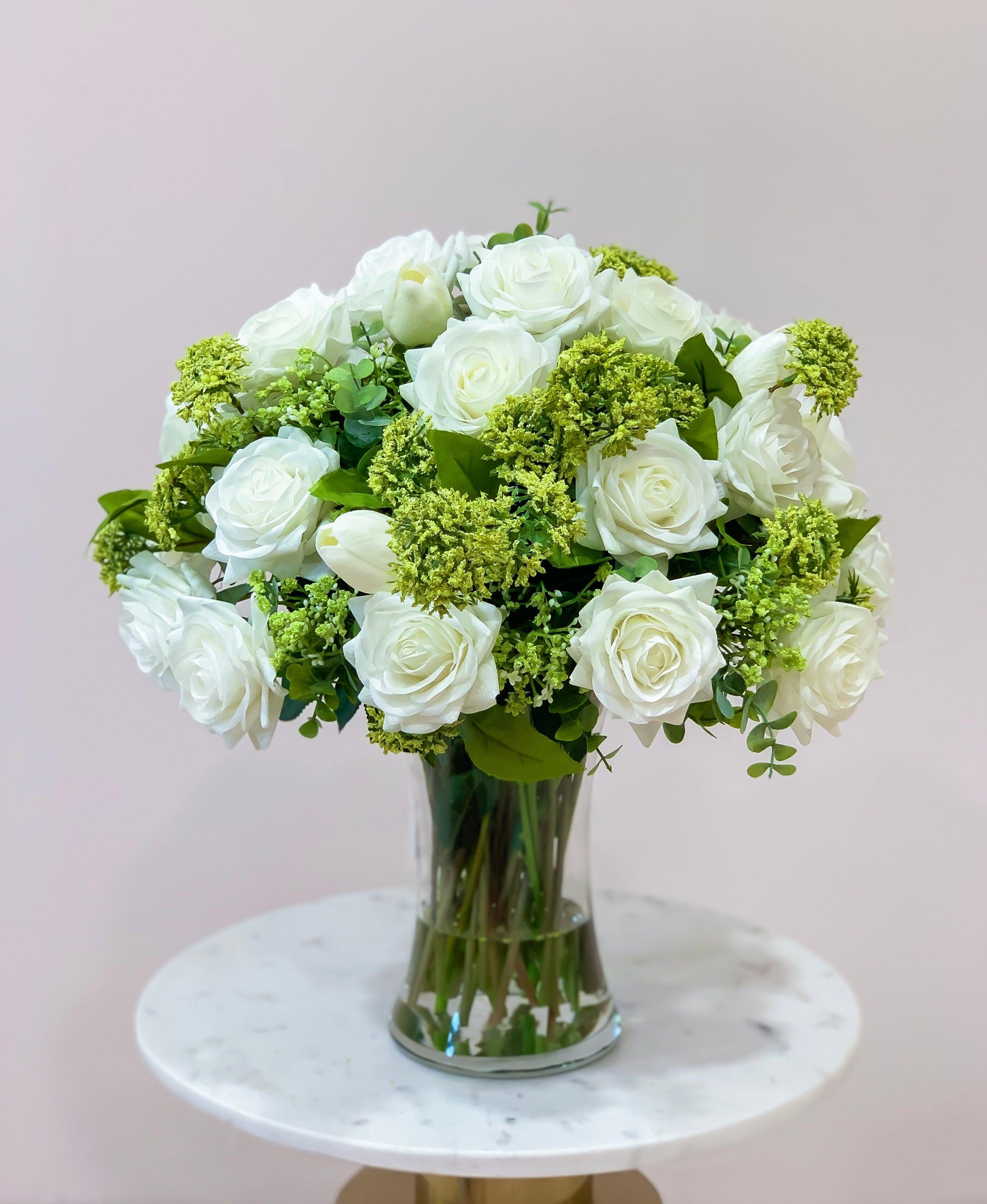 Large White Rose Real Touch Centerpiece - Flovery