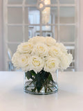 Giant White Rose Real Touch Flower Arrangement In Vase-Large Dining Table Centerpiece-White Real Touch Floral Arrangement Home Decor - Flovery