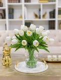 Large Real Touch Tulip Centerpiece in Prismatic Vase - Flovery
