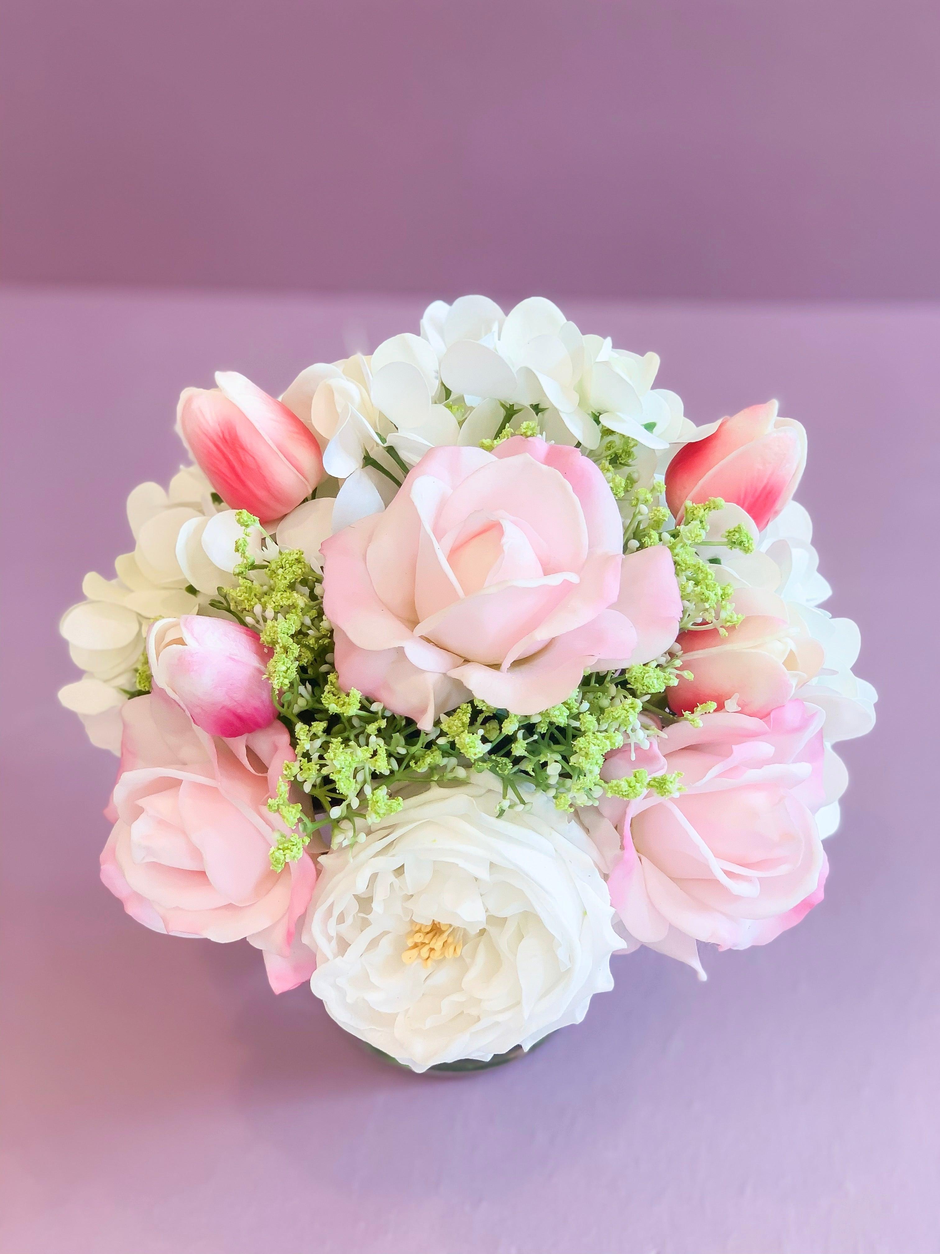Pink Centerpiece-All Real Touch Flowers-Peonies Flowers Arrangement-Pink Real Touch Flowers-Flower Arrangement-Faux Floral Arrangement - Flovery