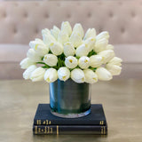 Faux Real Touch Tulips Centerpiece-Dining-Natural Touch Tulip-White Tulip-Silk Flower Arrangements-Soft Touch Flowers - Flovery