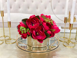 Magnolia Centerpiece in Cylinder Gold Vase - Flovery