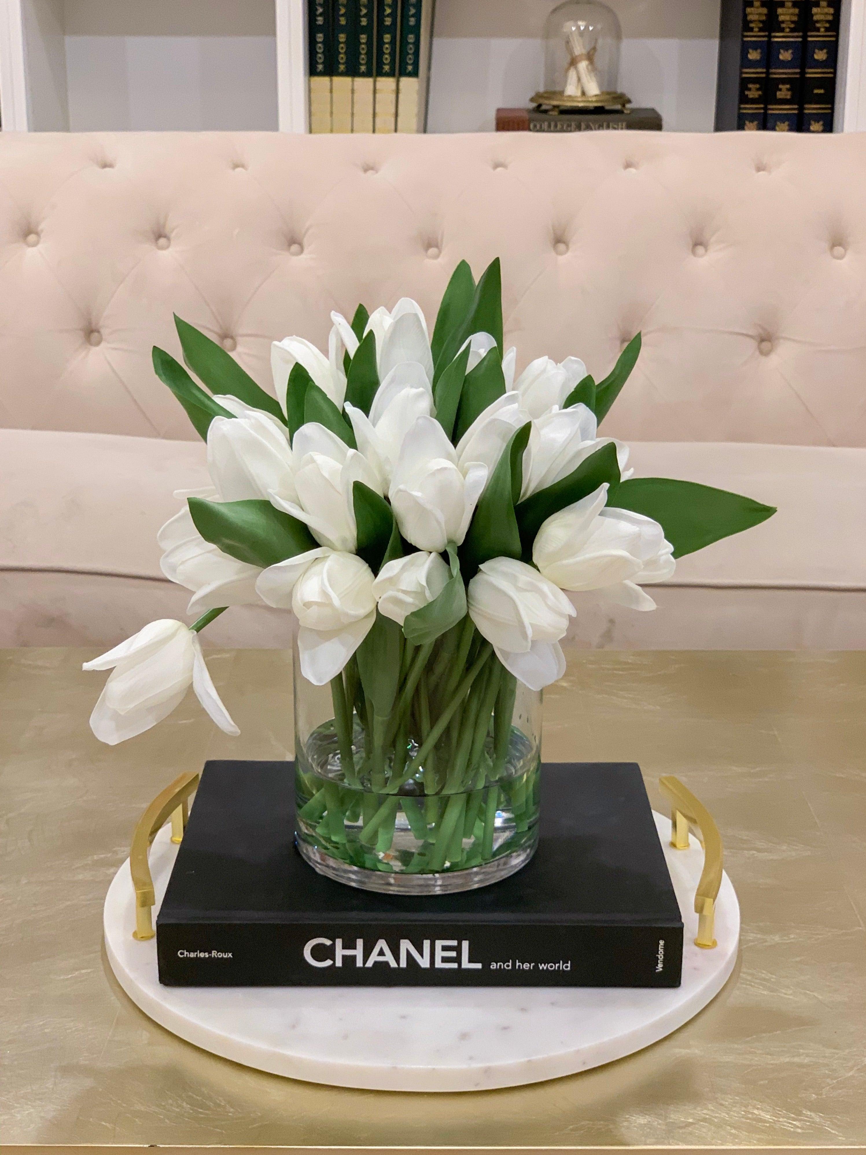 12-in White Real Touch Tulip Arrangement - Flovery