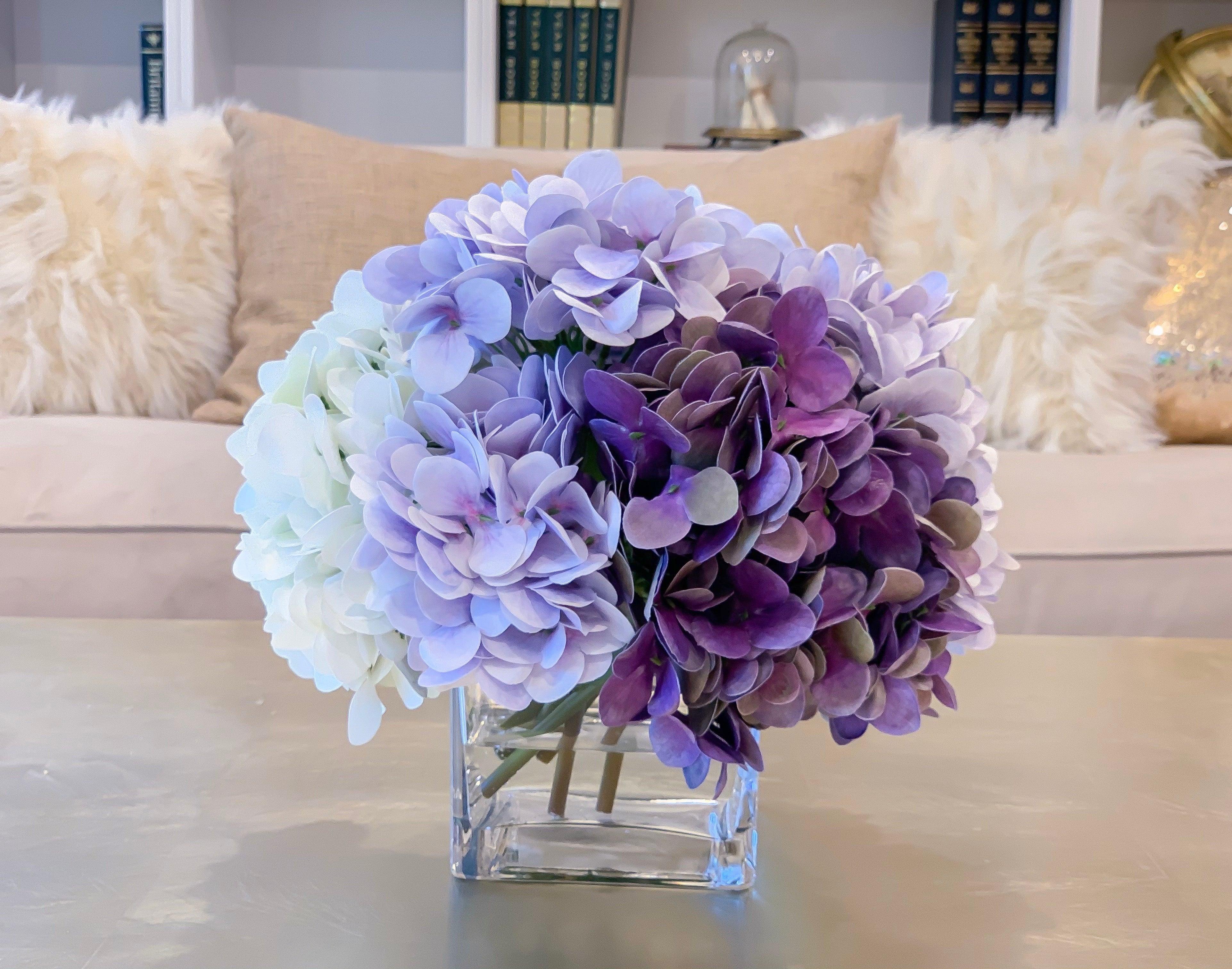 Real Touch Purple Hydrangea Arrangement For All Occasion-Purple Hydrangea-White Hydrangea-Fake Flowers Arrangement -Centerpiece - Flovery Main image