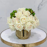 Real Touch Mixed Rose Centerpiece Gold - Flovery