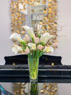 Pink/White Real Touch Flowers Arrangement-White Calla Lily Real Touch Arrangement-Real Touch Tulip-White Tulips Centerpiece - Flovery