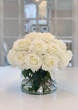 Giant White Rose Real Touch Flower Arrangement In Vase-Large Dining Table Centerpiece-White Real Touch Floral Arrangement Home Decor - Flovery