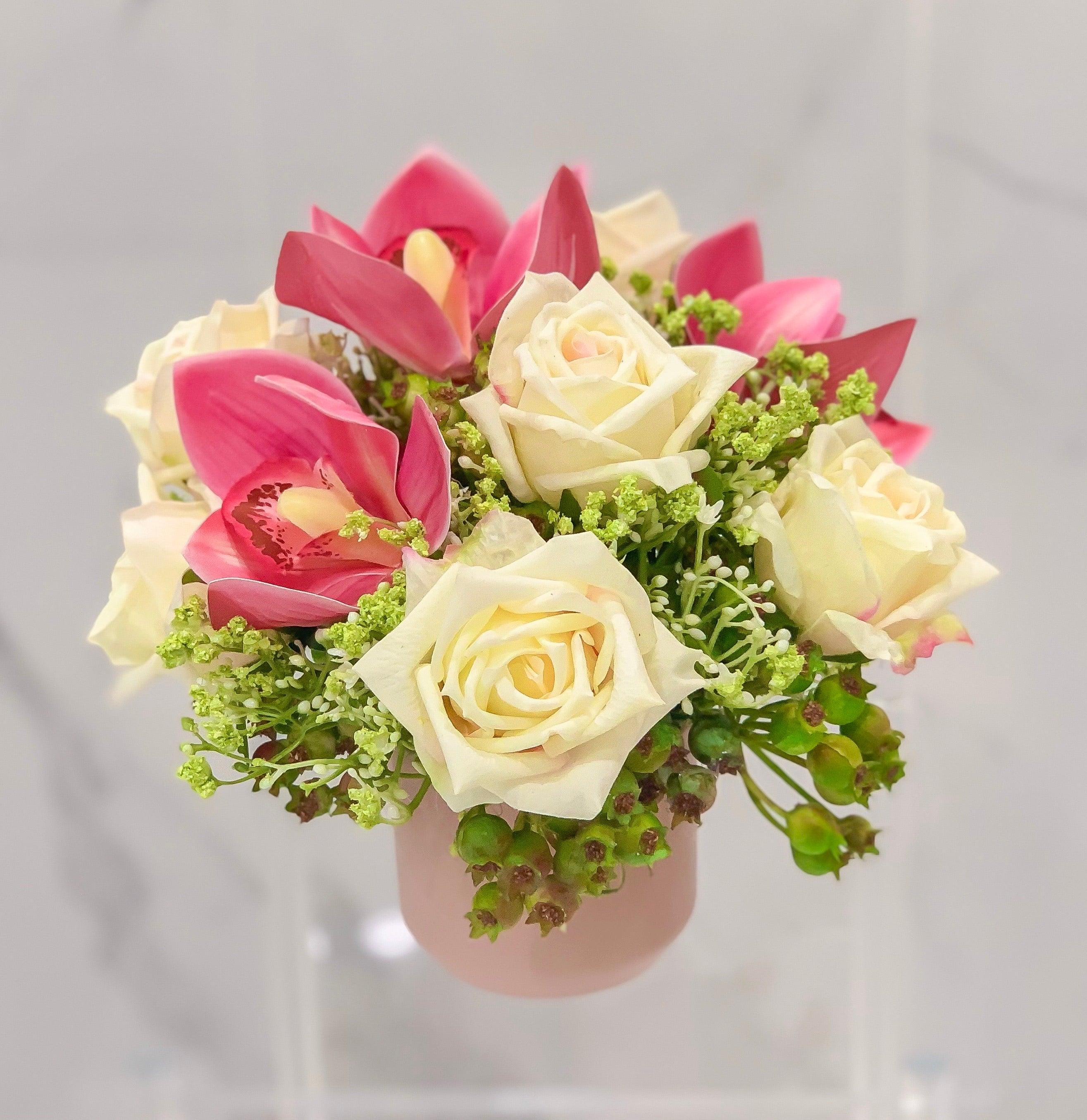 Real Touch Rose And Orchid In Ceramic Vase - Flovery Main image