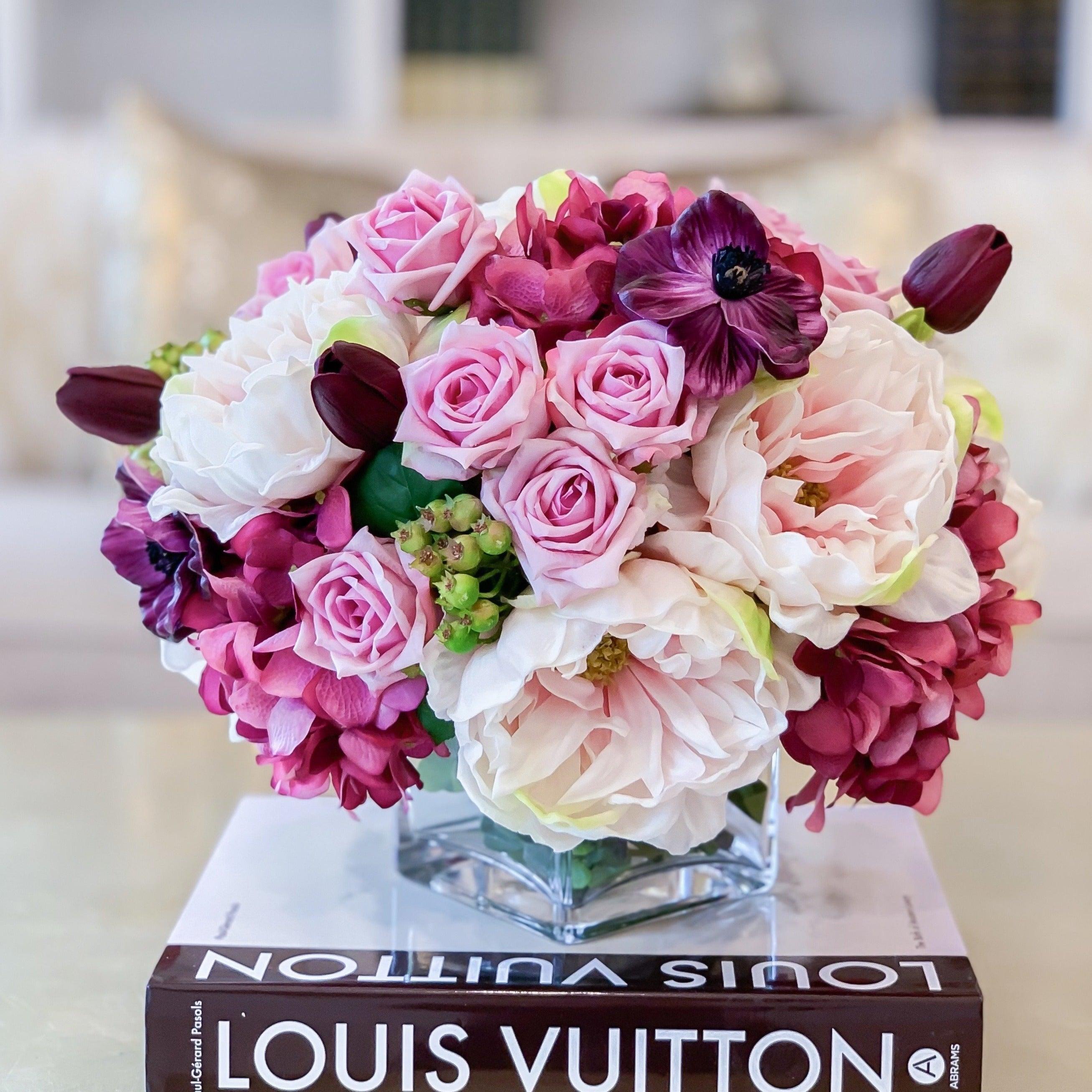 Love and Romance Design-Limited Design-Purple, Lavender, Pink Real Touch Flower Arrangement-Faux Flower Arrangement-Artificial Flowers - Flovery