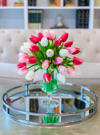 Real Touch Centerpiece -Real Touch Flowers Centerpiece-Pink Real Touch Tulip Arrangement-Faux Tulip Arrangement-Silk Tulip - Flovery