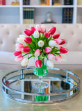 Real Touch Centerpiece -Real Touch Flowers Centerpiece-Pink Real Touch Tulip Arrangement-Faux Tulip Arrangement-Silk Tulip - Flovery