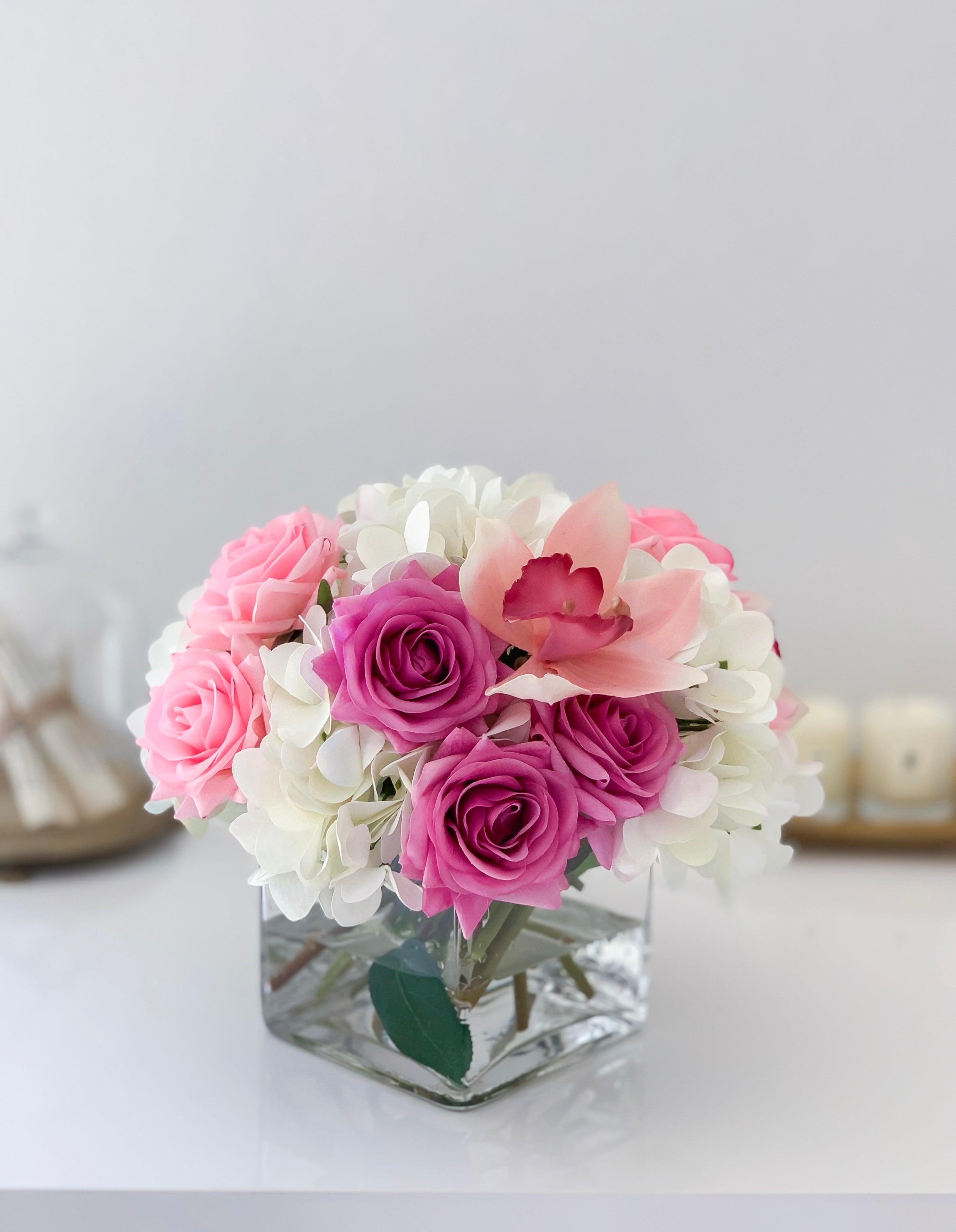 Real Touch Sweet Rose Orchid Centerpiece in Glass Vase Secondary image