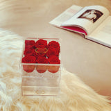 9 PREMIUM ECUADOR PRESERVED RED ROSES ARRANGEMENT IN JEWELRY ACRYLIC BOX WITH DRAWER - Flovery