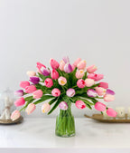 50 Pink Real Touch Tulips-Centerpiece-Pink-Purple Real Touch Flowers-Spring Arrangement-Faux Tulip Arrangement-Silk Flowers Centerpieces - Flovery