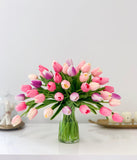 50 Pink Real Touch Tulips-Centerpiece-Pink-Purple Real Touch Flowers-Spring Arrangement-Faux Tulip Arrangement-Silk Flowers Centerpieces - Flovery