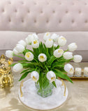 Large Real Touch Tulip Centerpiece in Prismatic Vase - Flovery