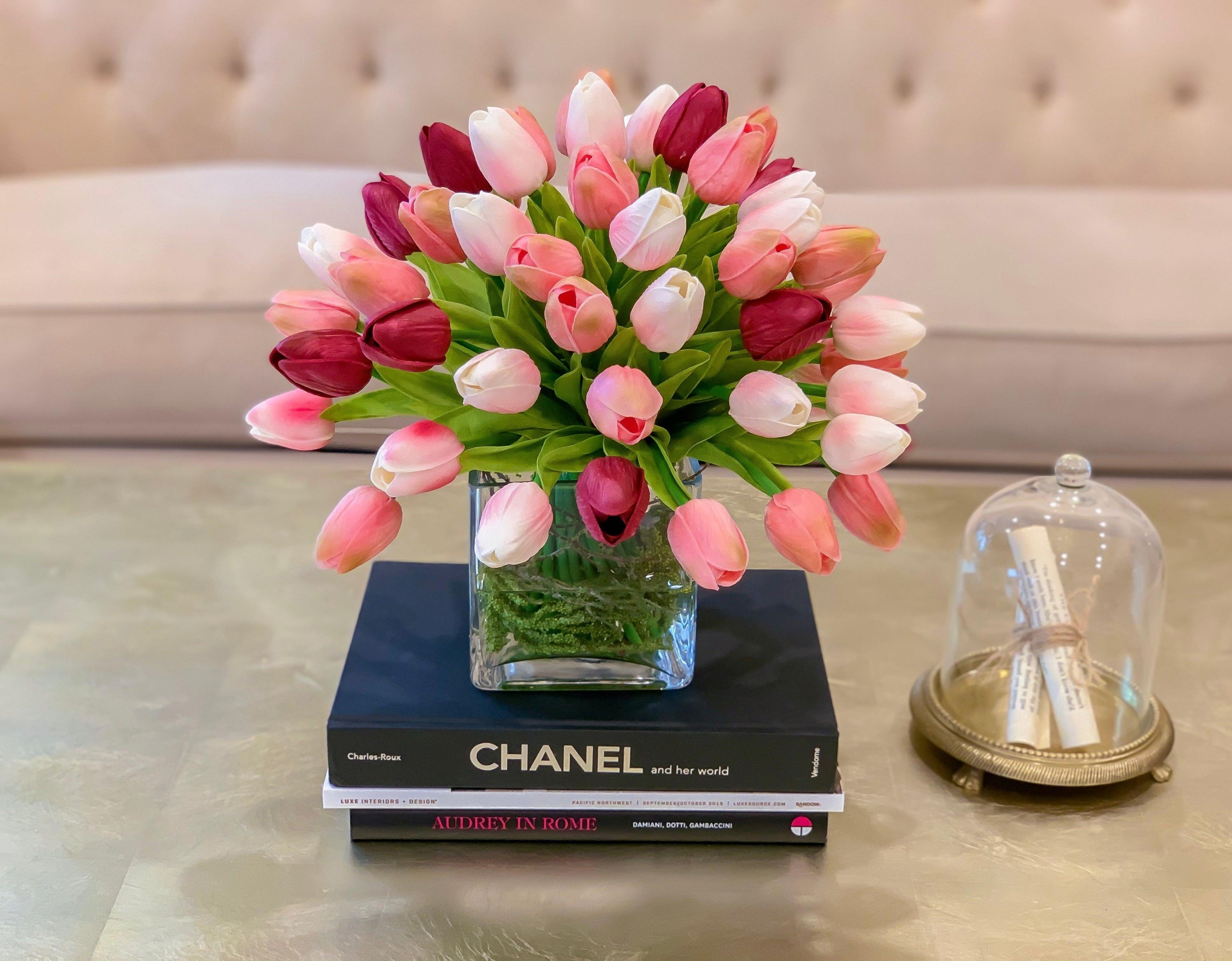 Faux Real Touch Tulips Centerpiece for Dining Table  Pink Tulip Artificial Arrangement - Flovery