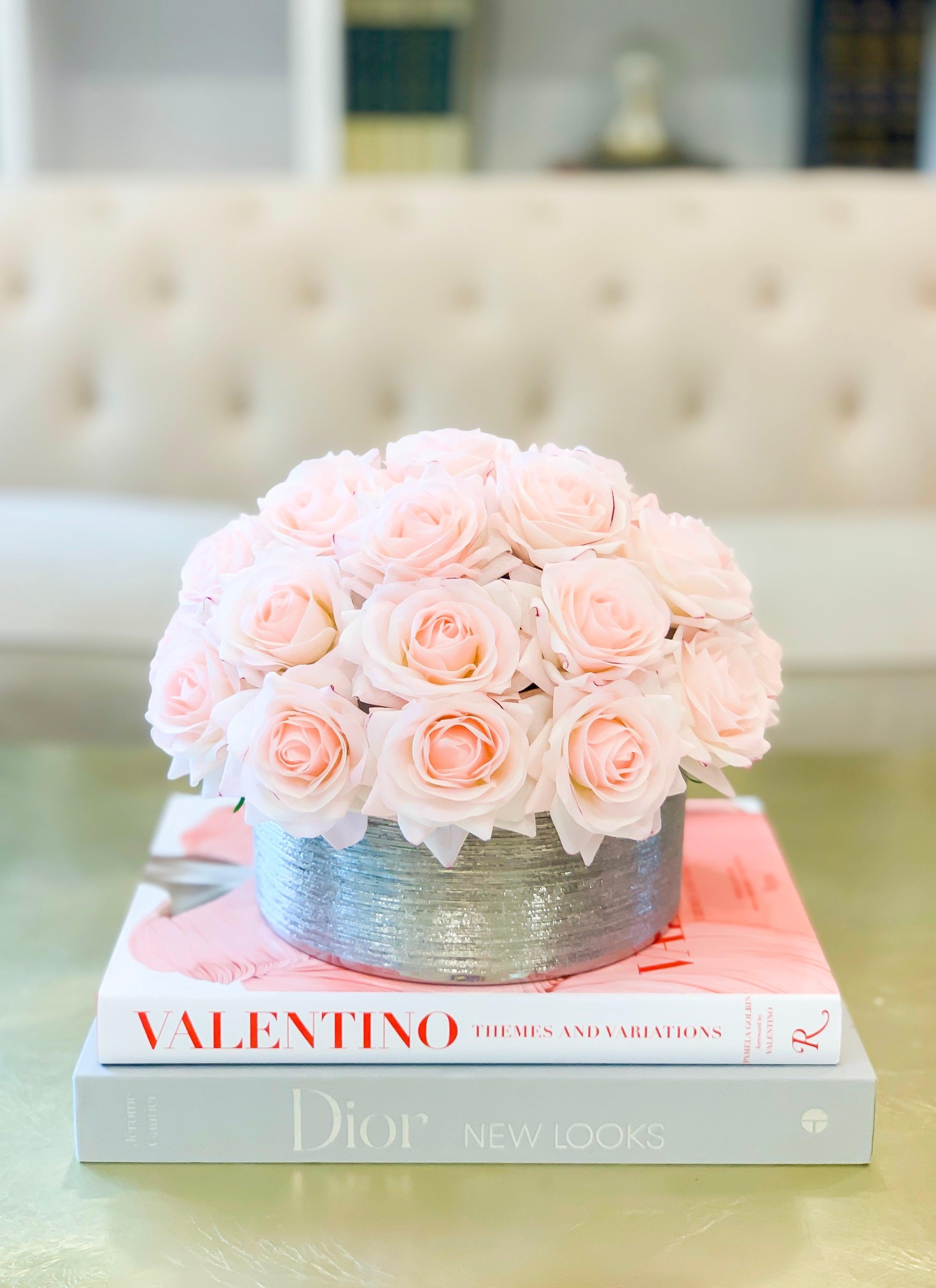 28 Pink Real Touch Rose Arrangement-Real Touch Centerpiece-Artificial Flower Arrangement-Faux Floral Arrangement-Rose Centerpiece-Blush Rose - Flovery