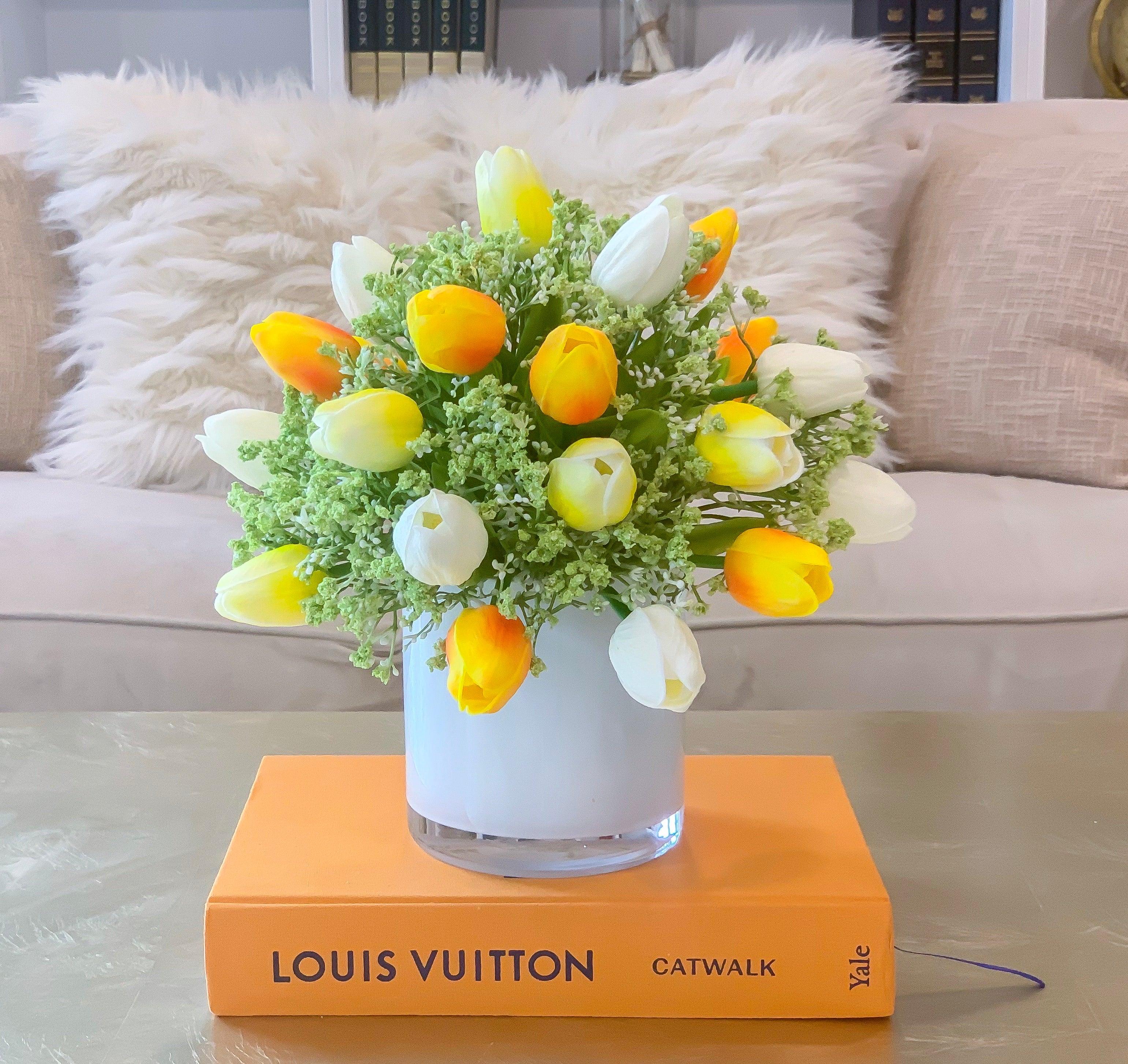 Real Touch Tulip Centerpiece White Glass Secondary image