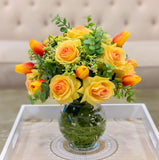 Real Touch Centerpiece-Faux Floral Arrangement- Yellow Centerpiece-Silk Flowers Arrangement-True Touch Rose Arrangements - Flovery