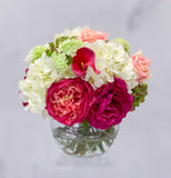 Real Touch Centerpiece English Magenta Roses Arrangement Mixed Pink Rose,  Carnation And White Hydrangea - Faux Arrangement - Flovery
