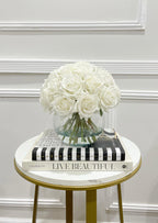 Real Touch White Rose Centerpiece Round Vase - Flovery