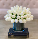 Faux Real Touch Tulips Centerpiece-Dining-Natural Touch Tulip-White Tulip-Silk Flower Arrangements-Soft Touch Flowers - Flovery