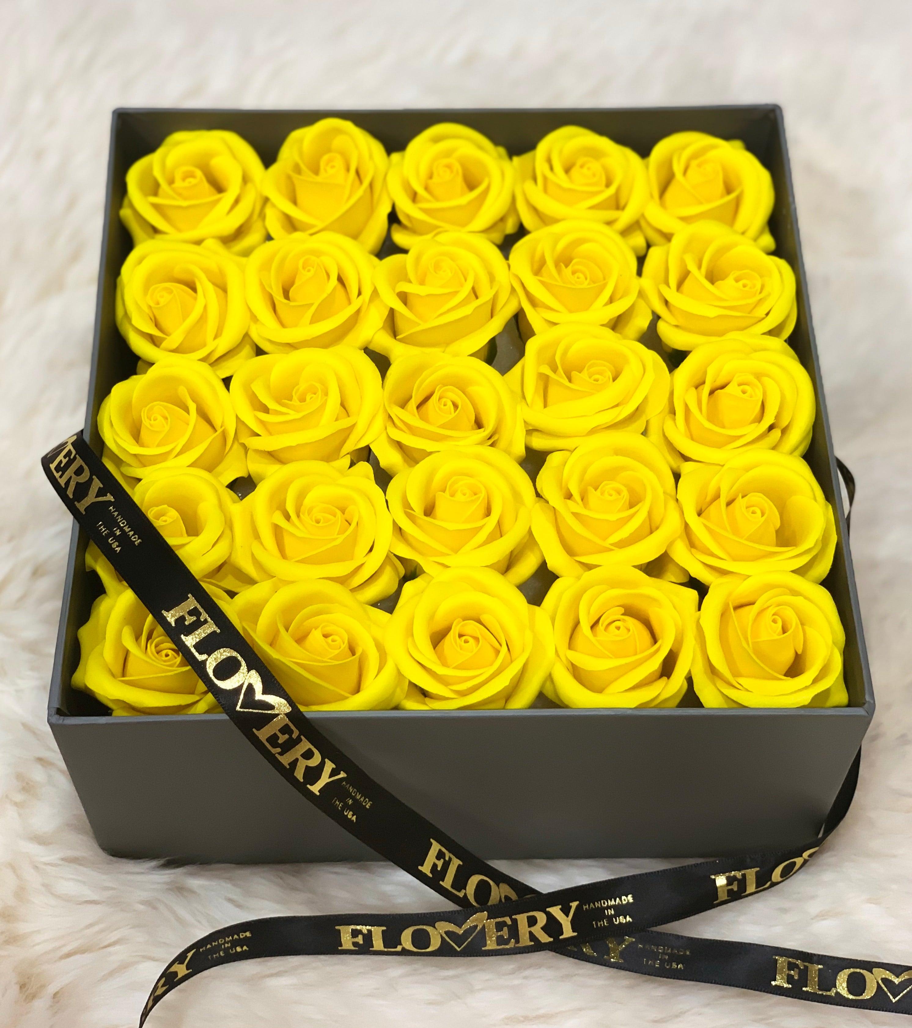 Premium Scented Soap Yellow Rose In Grey Square Box - Flovery