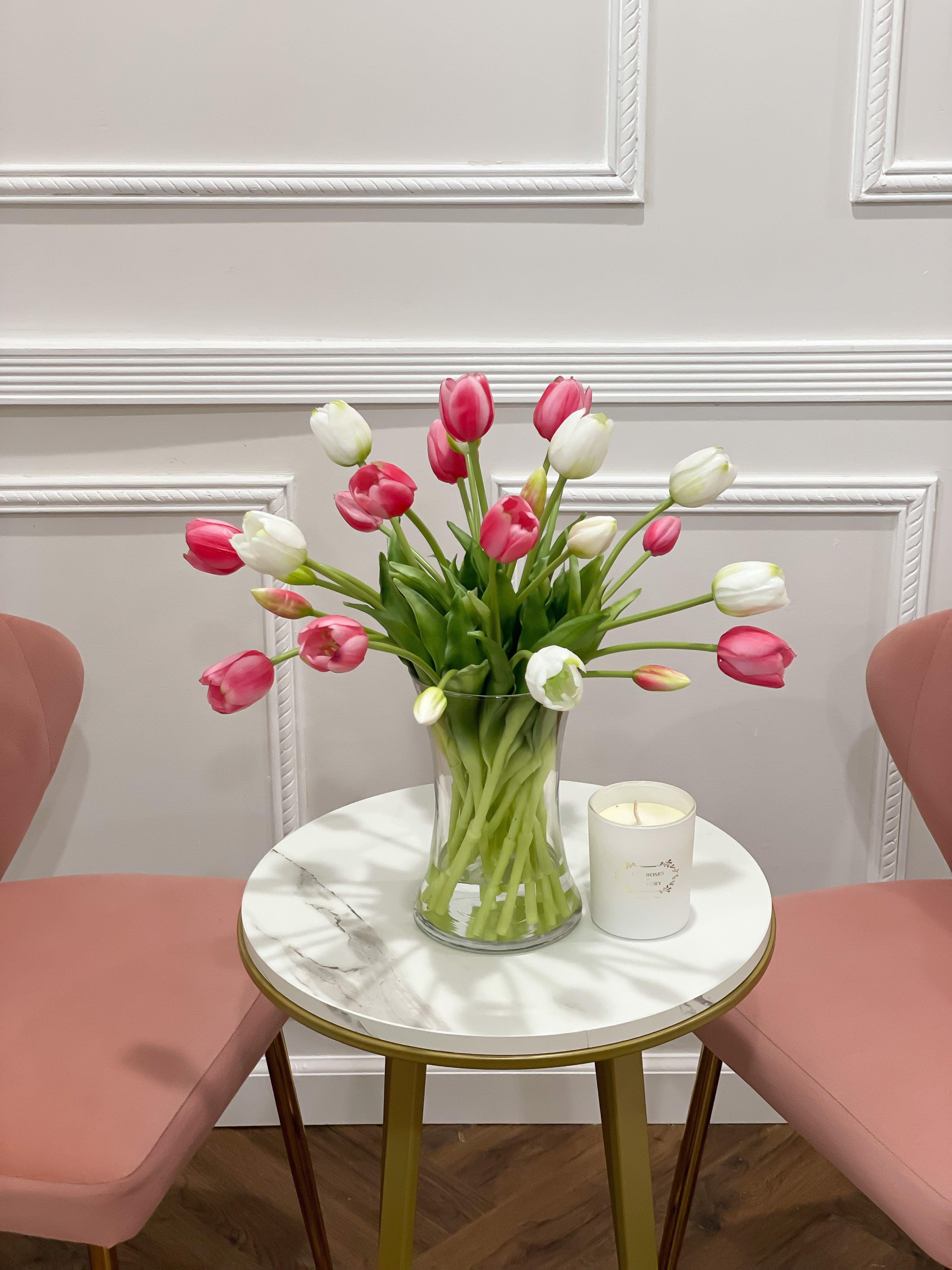 Real Touch Pink White Tulip Centerpiece - Flovery