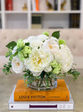 Large Real Touch Centerpiece-White Real Touch Roses-Peonies Arrangement Dining Room-White Real Touch Floral Arrangement-Faux Peony/Roses - Flovery