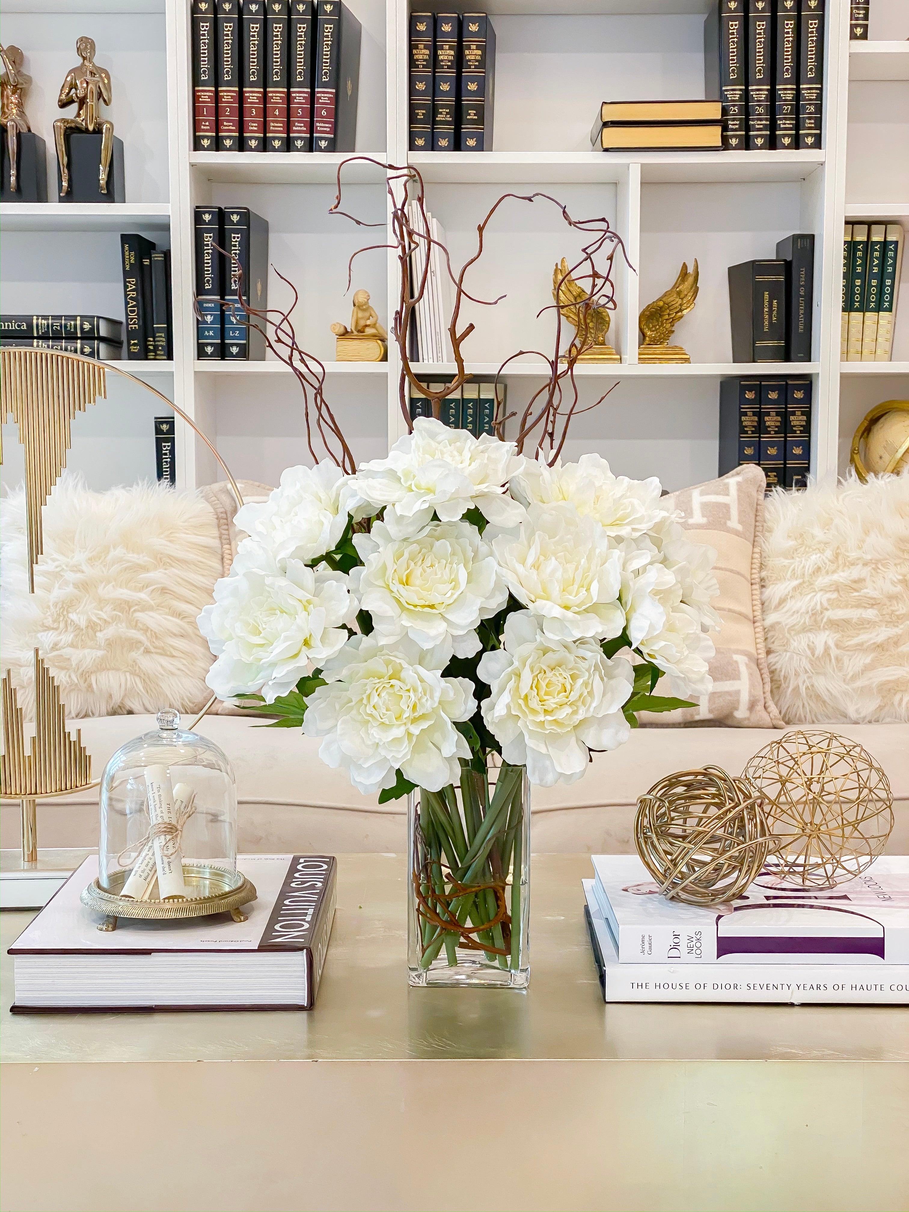 26-in Tall Cream Real Touch Peony Centerpiece Arrangement - Flovery Main image