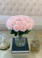 14" Large Size Blush White Rose Real Touch Arrangement-Roses Centerpieces-Floral Arrangement-Faux Rose Centerpiece-Artificial Roses - Flovery