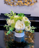 Pure Love Arrangement - Flovery Finest Real Touch Flower In Elegant Glossy Ceramic White Gold Vase - Flovery