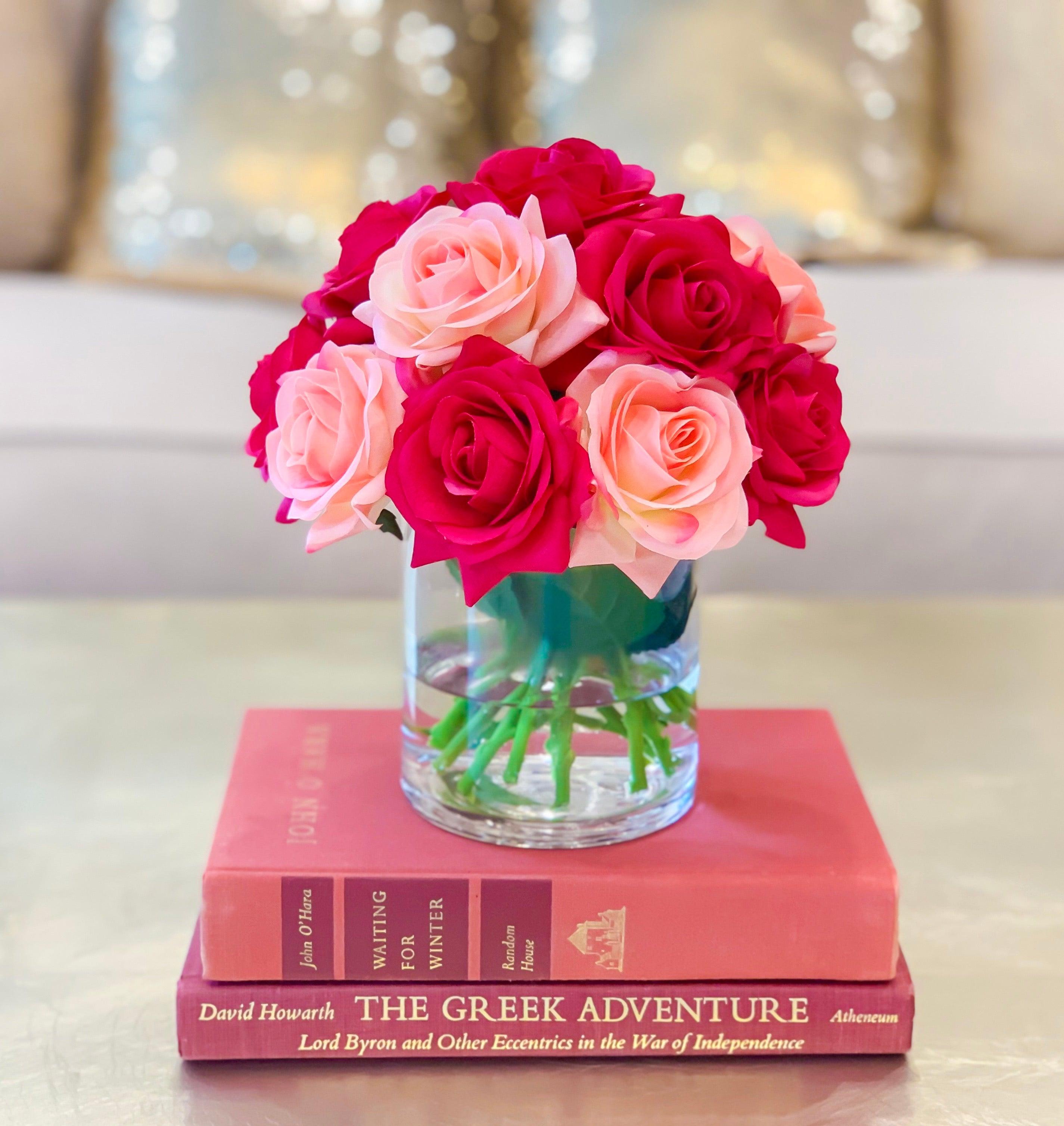 Mixed Pink Real Touch Rose Arrangement - Flovery