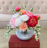 Real Touch Centerpiece English Magenta Roses Arrangement Mixed Pink Rose, White roses, Flowers Centerpiece - Flovery